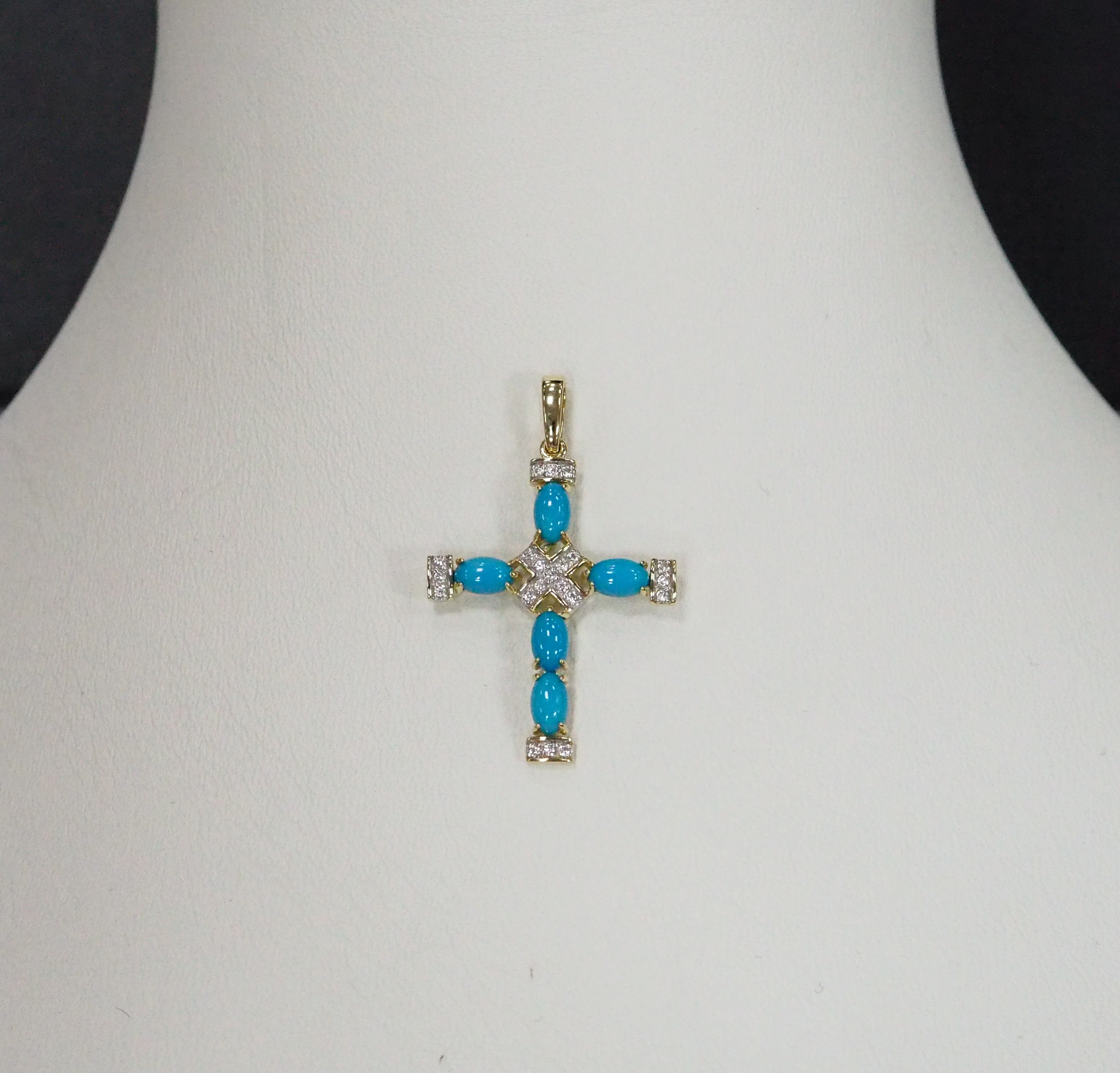 Подвеска-крест из желого золота с бирюзой